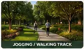 Jogging and walking track passing through planted open space
