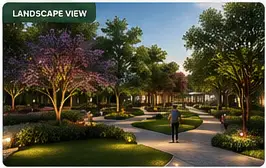 Shared garden space arranged between apartment towers